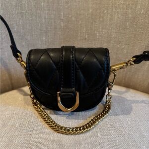 Charles and Keith Black Quilted Mini Crossbody Bag with Gold Chain